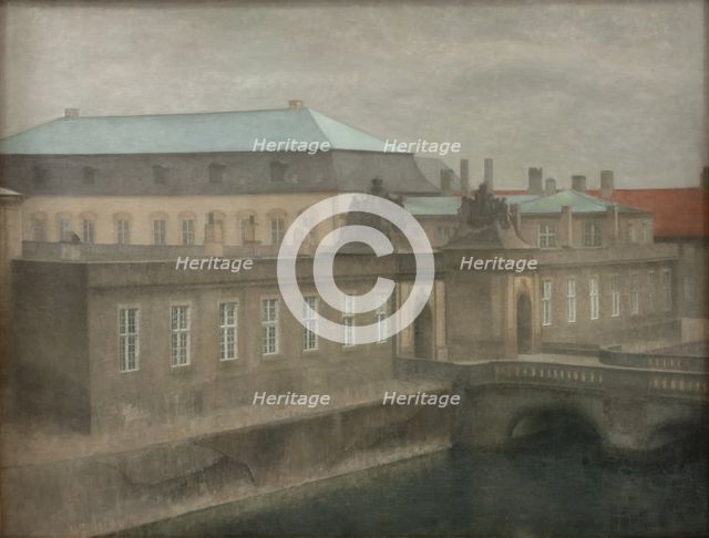 View of Christiansborg Palace, Late Autumn, Western Portal, 1890-1892. Creator: Vilhelm Hammershøi.