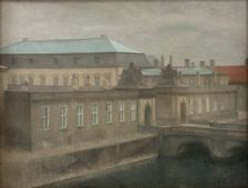 View of Christiansborg Palace, Late Autumn, Western Portal, 1890-1892. Creator: Vilhelm Hammershøi