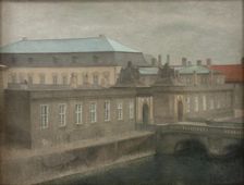 View of Christiansborg Palace, Late Autumn, Western Portal, 1890-1892. Creator: Vilhelm Hammershøi