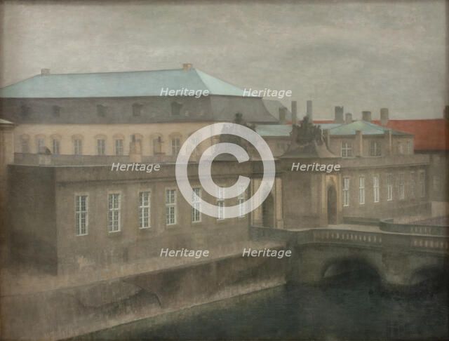 View of Christiansborg Palace, Late Autumn, Western Portal, 1890-1892. Creator: Vilhelm Hammershøi.