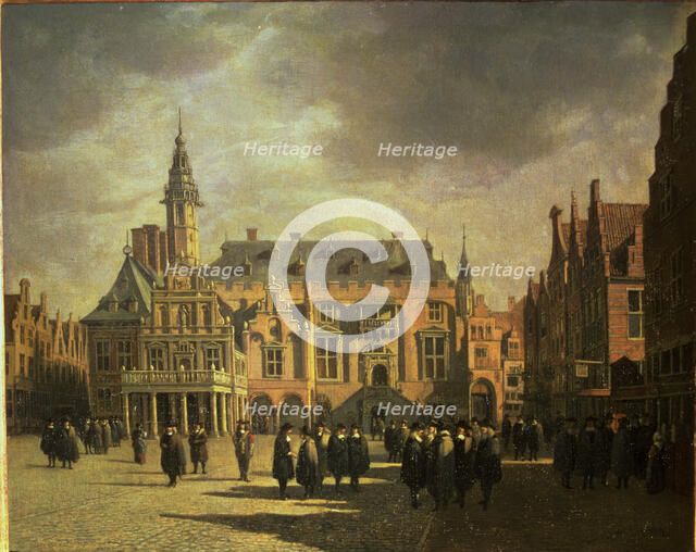 View of City Hall in Market Square of Haarlem, oil, 1671.