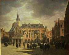 View of City Hall in Market Square of Haarlem, oil, 1671