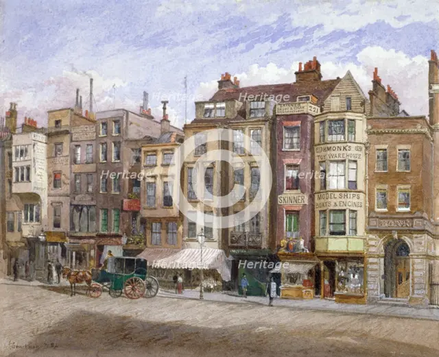 View of commercial premises in the Strand, Westminster, London, 1881.    Artist: John Crowther