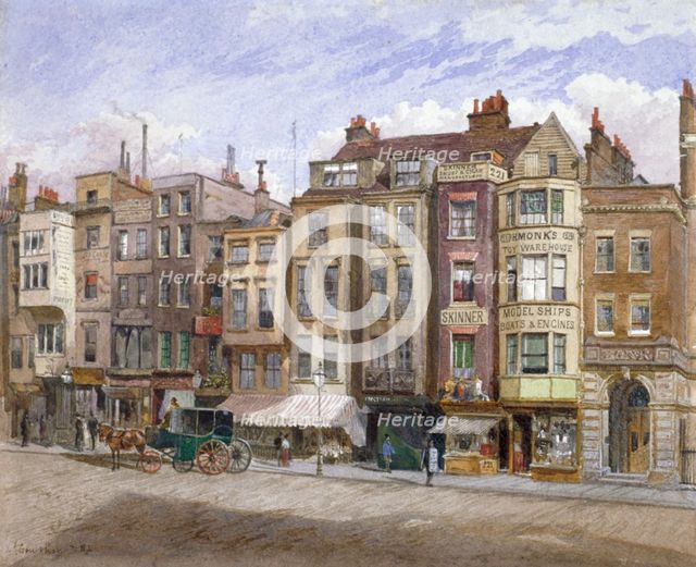 View of commercial premises in the Strand, Westminster, London, 1881.    Artist: John Crowther