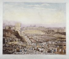 View of construction work at St Katherine's Dock, Stepney, London, January, 1828. Artist: J Phelps