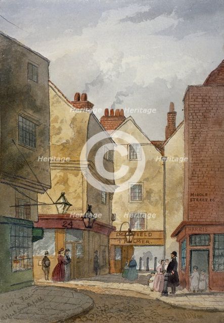 View of Cloth Fair and Middle Street, West Smithfield, City of London, 1867. Artist: EH Dixon