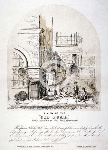 View of Clerks' Well pump in Ray Street, Finsbury, London, c1825.         Artist: FC Price