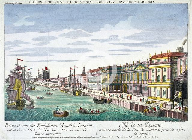 View of Custom House and River Thames, London, c1760. Artist: George Godofroid Winkler