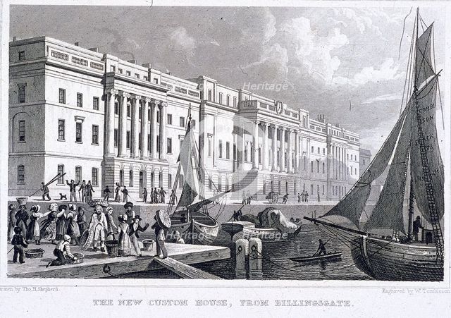 View of Custom House from Billingsgate, London, 1828. Artist: William Tombleson