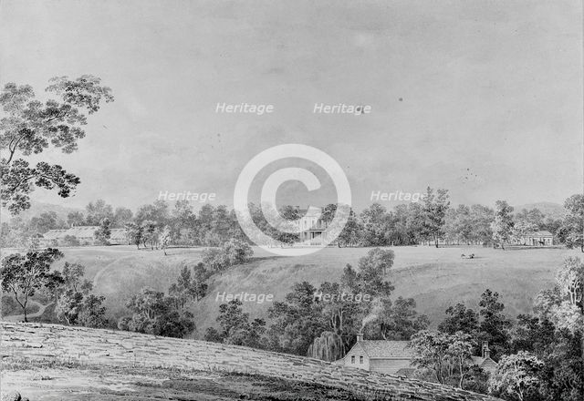View of David Hosack Estate, Hyde Park, New York, from the East (from Hosack Album), ca. 1832. Creator: Thomas Kelah Wharton.