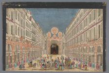 View of decorations on rue de la Ferronnerie in Paris on occasion of the restoration...1745 Creator: Anon