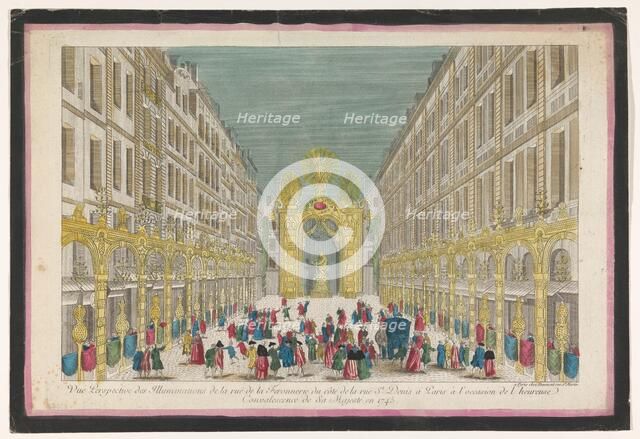 View of decorations on rue de la Ferronnerie in Paris on occasion of the restoration...1745 Creator: Anon.