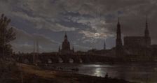 View of Dresden by Moonlight, 1838. Creator: Johan Christian Dahl