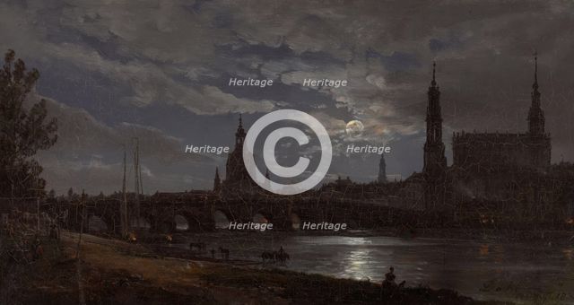 View of Dresden by Moonlight, 1838. Creator: Johan Christian Dahl.