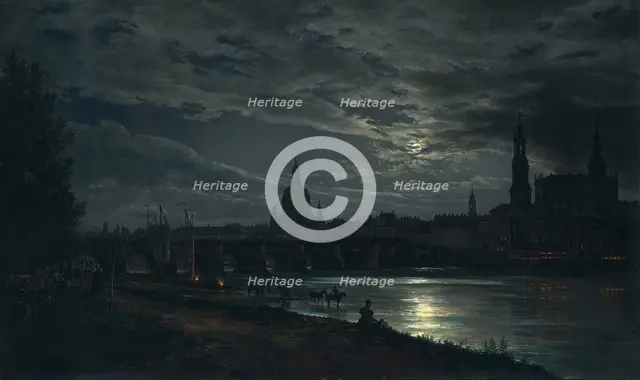 View of Dresden by Moonlight, 1839. Artist: Dahl, Johan Christian Clausen (1788-1857)