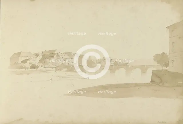 View of Dresden with the Augustus bridge over the Elbe, 1820-1896. Creator: Kasparus Karsen.