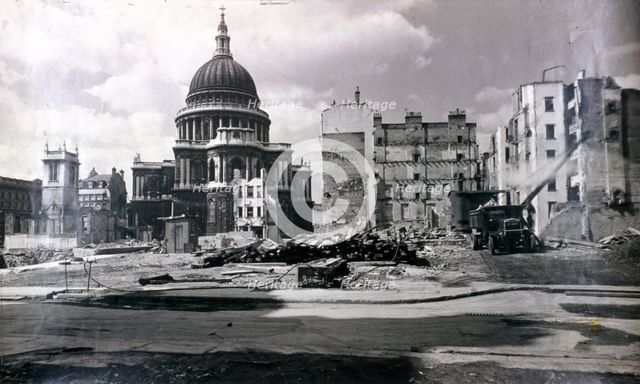 View of east end of St Paul's showing air raid damage in the vicinity, London, c1941. Artist: Anon