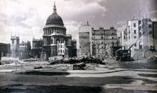 View of east end of St Paul's showing air raid damage in the vicinity, London, c1941. Artist: Anon