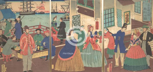View of Eating and Drinking by People of Five Countries, 1861, 12th month (?). Creator: Utagawa Yoshitora.