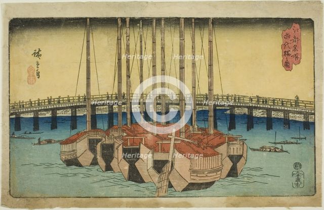 View of Eitai Bridge (Eitaibashi no zu), from the series "Famous Places in Edo (Koto...,c. 1835/38. Creator: Ando Hiroshige.