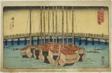View of Eitai Bridge (Eitaibashi no zu), from the series "Famous Places in Edo (Koto...,c. 1835/38. Creator: Ando Hiroshige