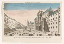 View of El Escorial in the vicinity of the city of Madrid, seen from the south, 1745-1775. Creator: Anon