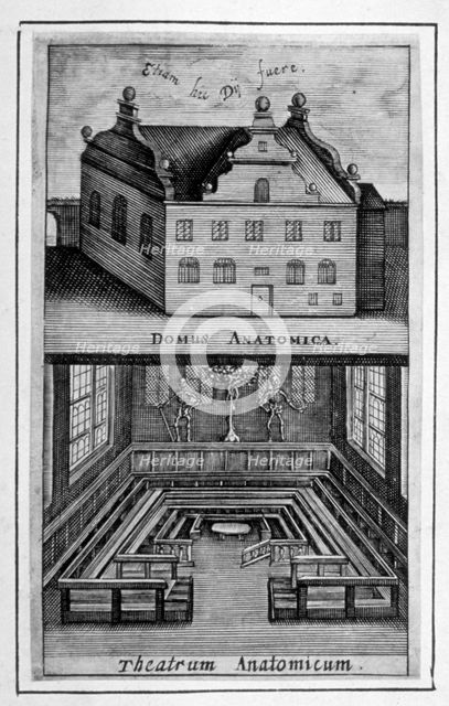 View of exterior of building and anatomical theatre inside, c1662.                                   Artist: Anon