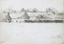 View of farm buildings across a field, 6 August 1871. Artist: Jean Francois Millet