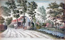 View of farm buildings near a stream in Hackney Wick, London, c1795. Artist: Henry Vaughan