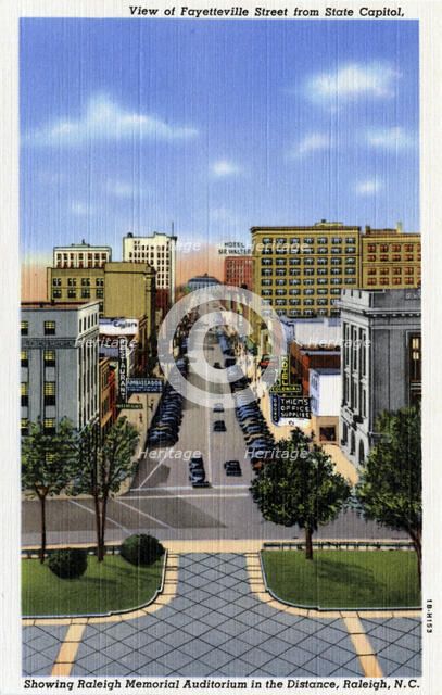 View of Fayetteville Street from the State Capitol, Raleigh, North Carolina, USA, 1941. Artist: Unknown