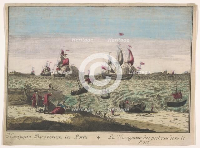 View of fishing boats in a port, 1700-1799. Creator: Unknown.