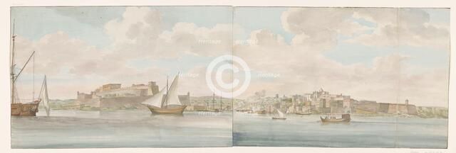 View of Fort St. Angelo near the port of Malta and Peninsula Senglea, 1778. Creator: Louis Ducros.