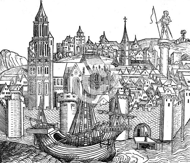 View of fortified city, 1493. Artist: Unknown