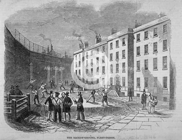 View of Fleet Prison and the tennis ground, City of London, 1845. Artist: Anon