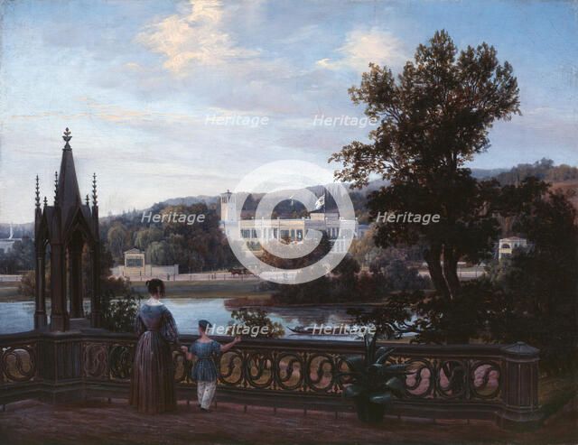 View of Glienicke Palace from Babelsberg, c.1838. Creator: Freydanck, Carl Daniel (1811-1887).