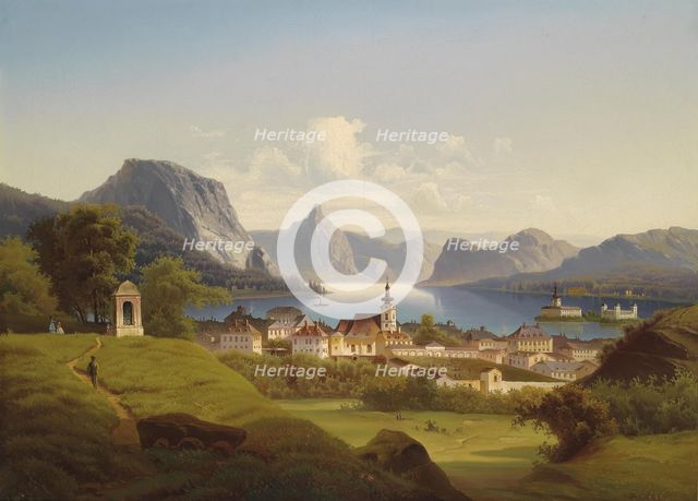 View of Gmunden with Schloss Ort in the Background, 1870. Artist: Jankowski, Johann Wilhelm (1825-1870)