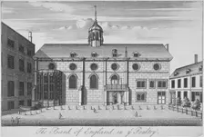 View of Grocers Hall at time it housed Bank of England, City of London, 1730. Artist: Anon