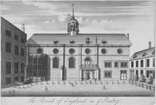 View of Grocers Hall at time it housed Bank of England, City of London, 1730. Artist: Anon