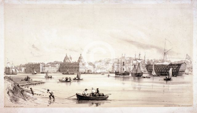 View of Greenwich across the River Thames, London, c1841.  Artist: William Parrott