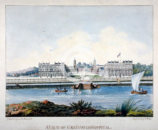 View of Greenwich Hospital from the Isle of Dogs, London, c1800. Artist: S Malgo