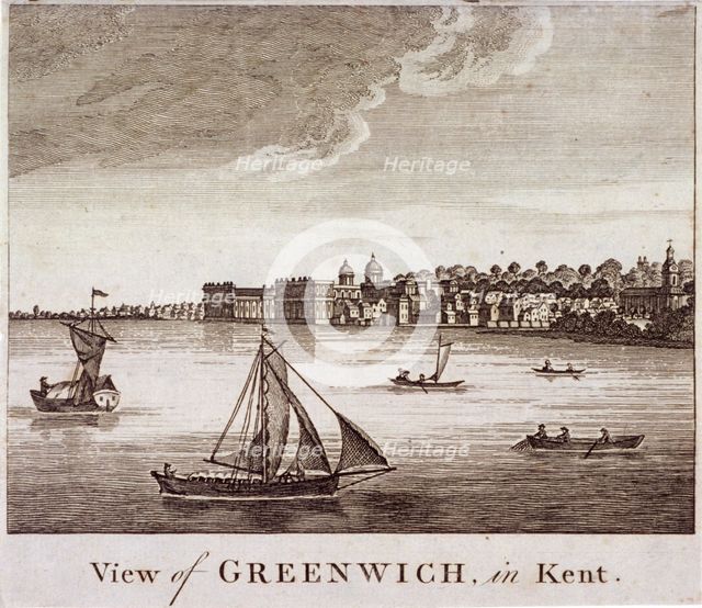 View of Greenwich with boats on the River Thames in the foreground, London, 1780. Artist: Anon