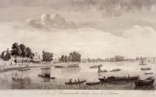 View of Hammersmith with water craft on the River Thames, Hammersmith, 1752. Artist: John Boydell