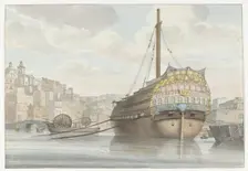 View of harbour with galleon near the wharf, 1778. Creator: Louis Ducros
