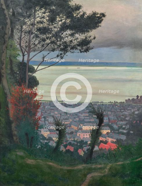 View of Honfleur in the evening, 1912. Creator: Vallotton, Felix Edouard (1865-1925).