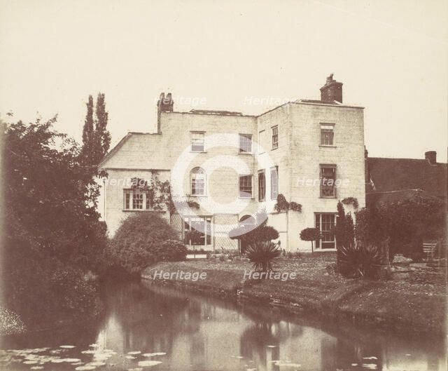 View of House from Garden by Pond with Lily Pads, 1850s. Creator: Unknown.