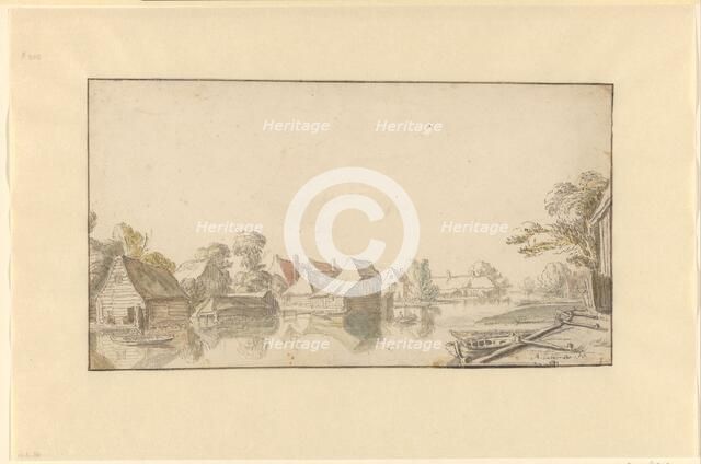 View of houses on a river, 1640-1660. Creator: Abraham de Latombe.