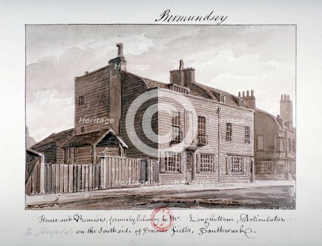 View of houses on the south side of Snowsfields, Bermondsey, London, 1828. Artist: John Chessell Buckler