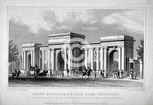 View of Hyde Park Corner, London, 1828.                                                       Artist: W Wallis