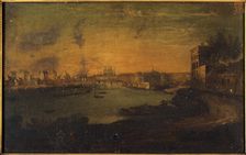 View of ile Saint-Louis and ile de la Cite, from the tip of Arsenal, c1750. Creator: Le Roux