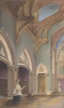 View of Interior with Figures, Saint Clotilde, second half 19th century. Creators: Jules-Edmond-Charles Lachaise, Eugène-Pierre Gourdet